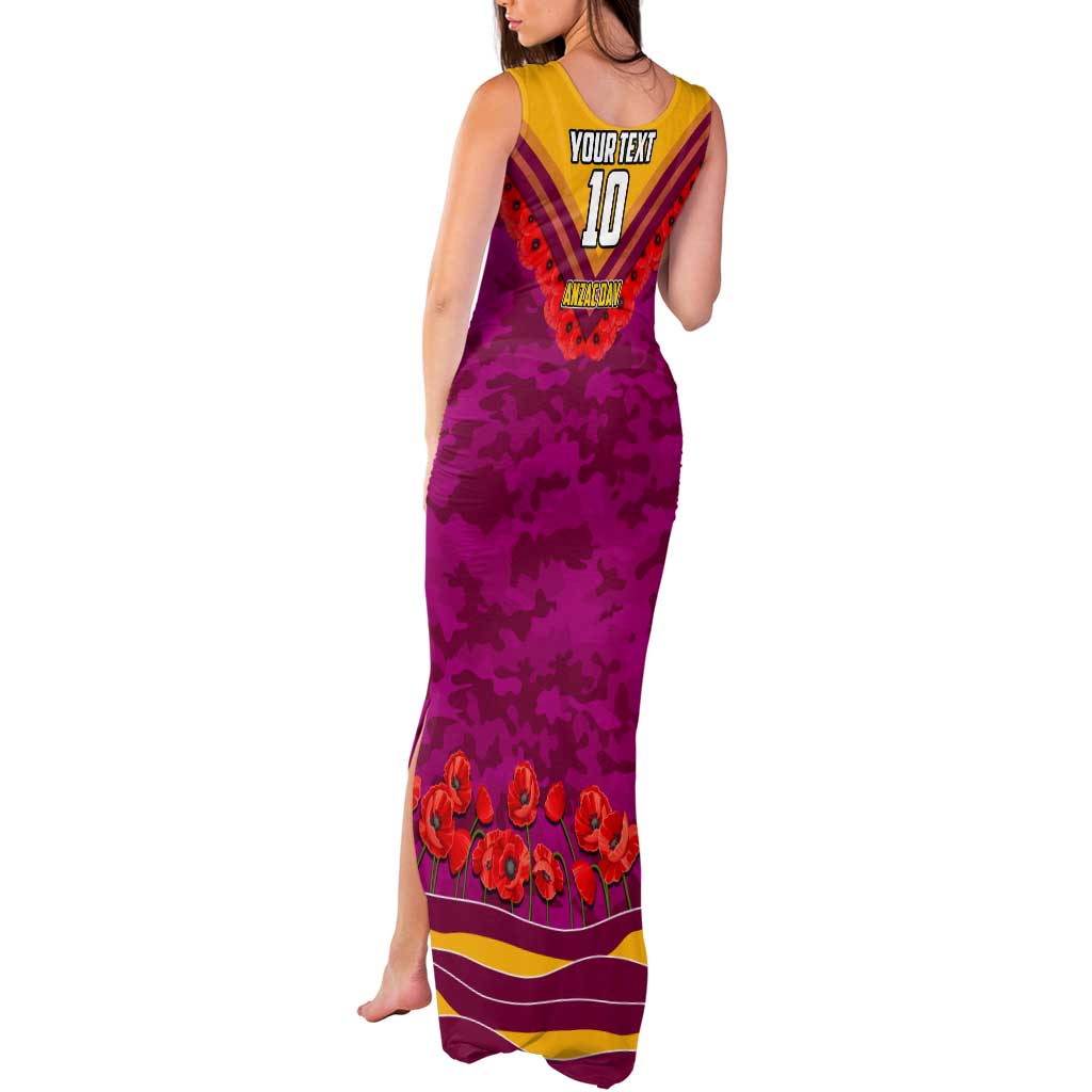 Personalised Brisbane Lions ANZAC Tank Maxi Dress Military Remembrance Australian Football Mascot Camouflage