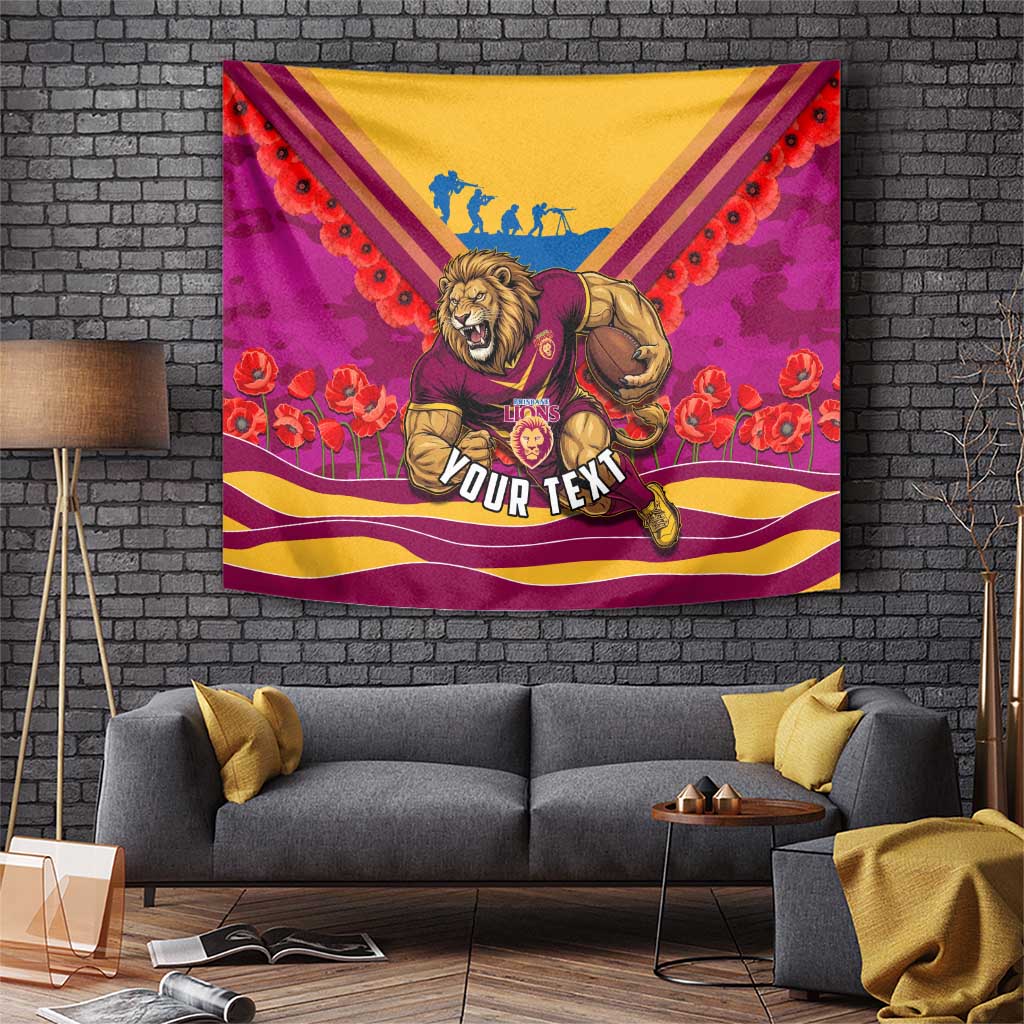 Personalised Brisbane Lions ANZAC Tapestry Military Remembrance Australian Football Mascot Camouflage