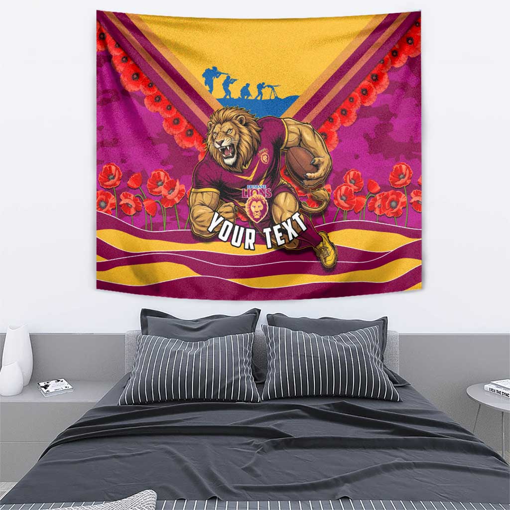 Personalised Brisbane Lions ANZAC Tapestry Military Remembrance Australian Football Mascot Camouflage