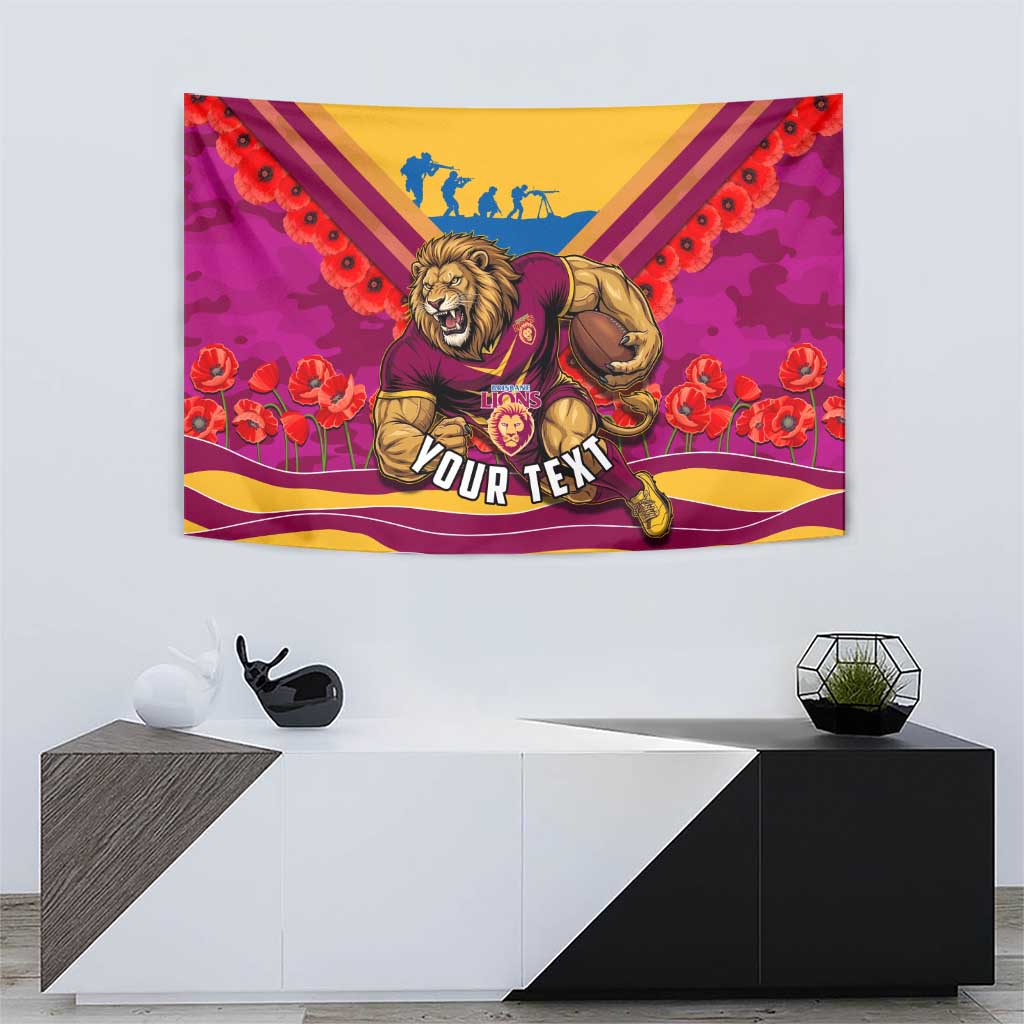 Personalised Brisbane Lions ANZAC Tapestry Military Remembrance Australian Football Mascot Camouflage