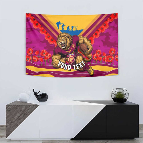 Personalised Brisbane Lions ANZAC Tapestry Military Remembrance Australian Football Mascot Camouflage