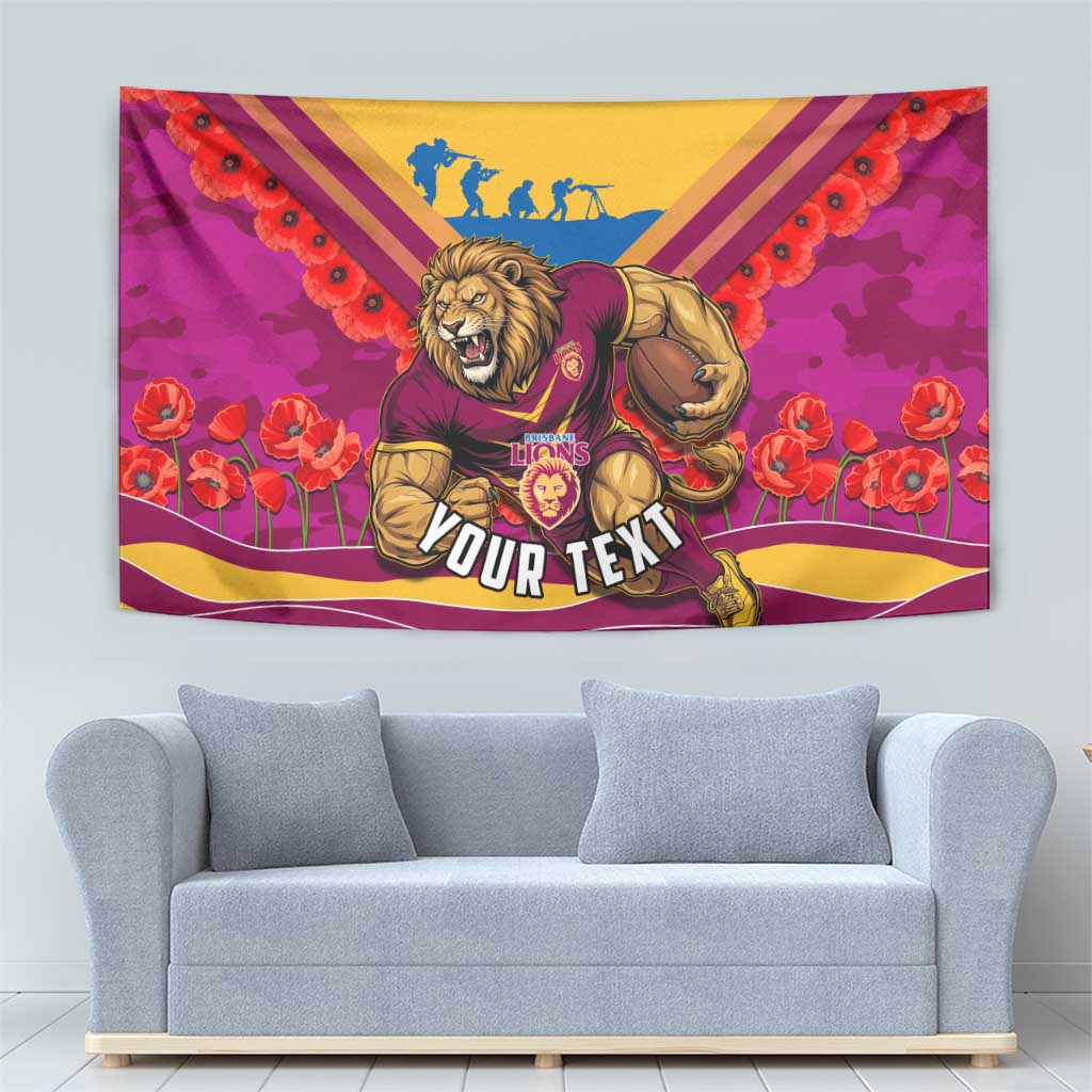 Personalised Brisbane Lions ANZAC Tapestry Military Remembrance Australian Football Mascot Camouflage