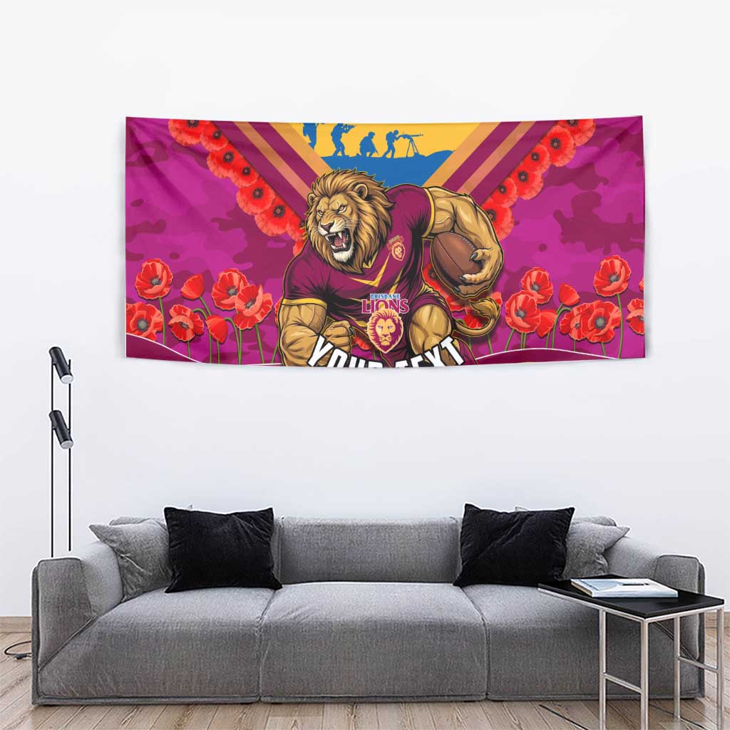 Personalised Brisbane Lions ANZAC Tapestry Military Remembrance Australian Football Mascot Camouflage