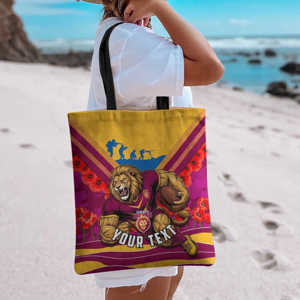 Personalised Brisbane Lions ANZAC Tote Bag Military Remembrance Australian Football Mascot Camouflage
