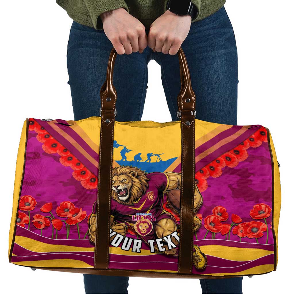 Personalised Brisbane Lions ANZAC Travel Bag Military Remembrance Australian Football Mascot Camouflage