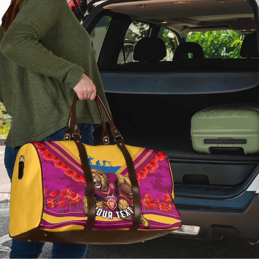 Personalised Brisbane Lions ANZAC Travel Bag Military Remembrance Australian Football Mascot Camouflage