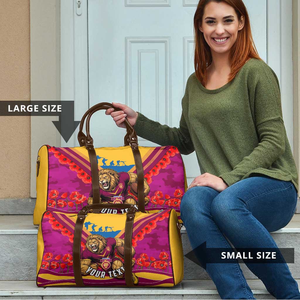 Personalised Brisbane Lions ANZAC Travel Bag Military Remembrance Australian Football Mascot Camouflage