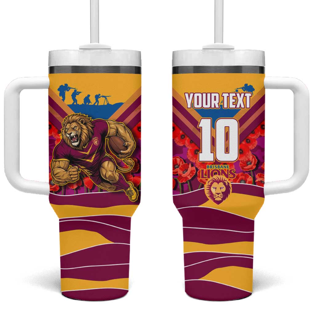 Personalised Brisbane Lions ANZAC Tumbler With Handle Military Remembrance Australian Football Mascot Camouflage