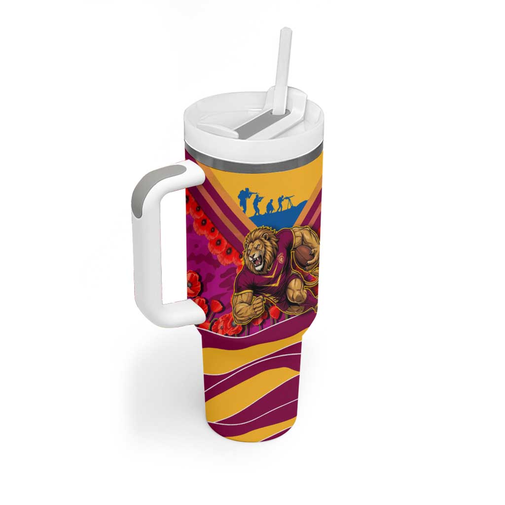 Personalised Brisbane Lions ANZAC Tumbler With Handle Military Remembrance Australian Football Mascot Camouflage