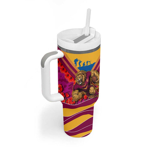 Personalised Brisbane Lions ANZAC Tumbler With Handle Military Remembrance Australian Football Mascot Camouflage