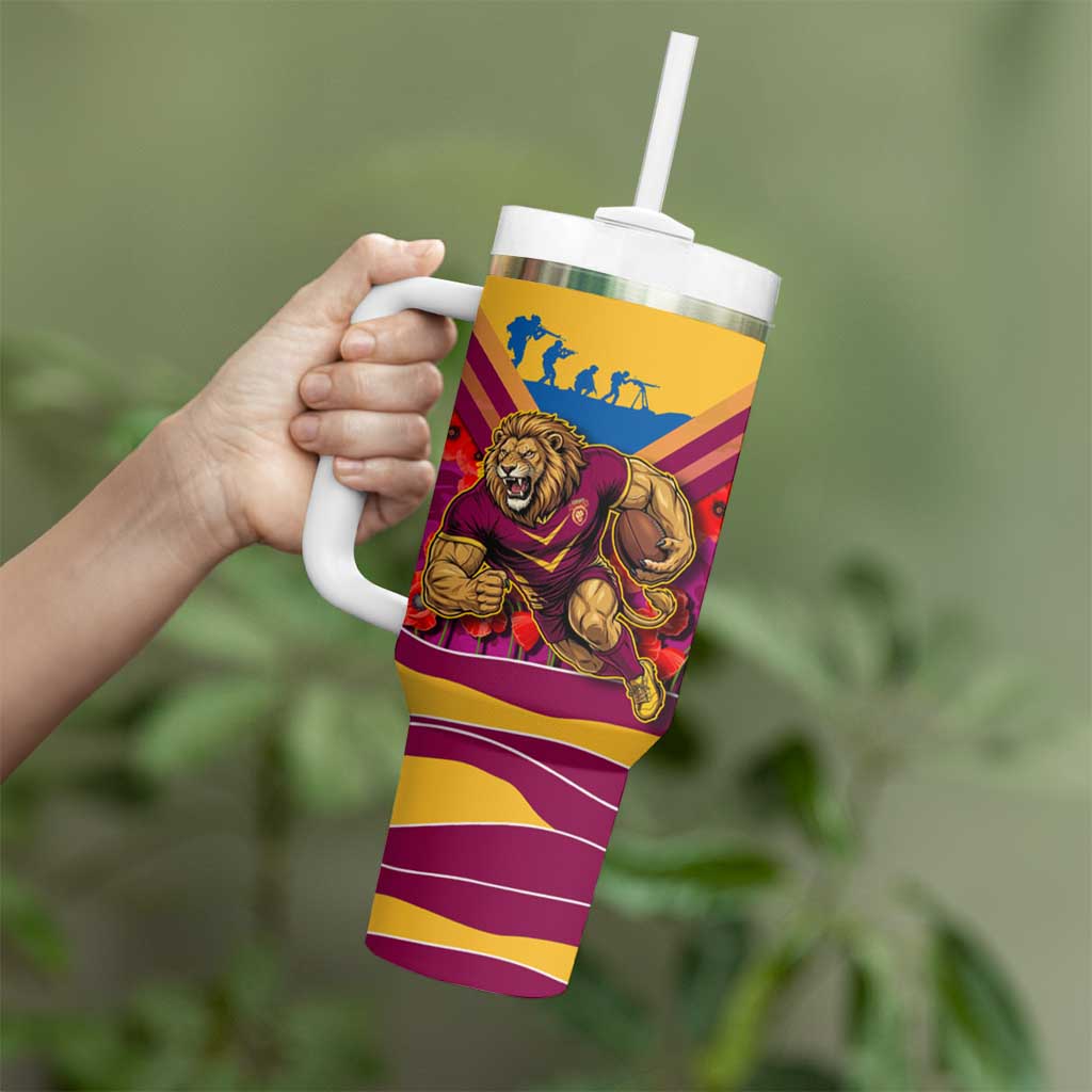 Personalised Brisbane Lions ANZAC Tumbler With Handle Military Remembrance Australian Football Mascot Camouflage