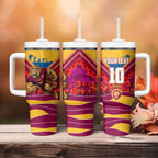 Personalised Brisbane Lions ANZAC Tumbler With Handle Military Remembrance Australian Football Mascot Camouflage
