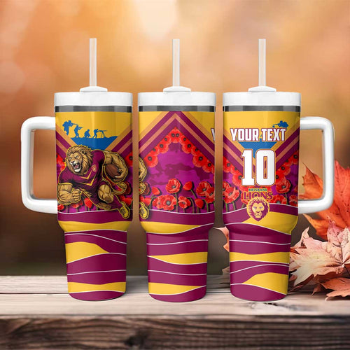 Personalised Brisbane Lions ANZAC Tumbler With Handle Military Remembrance Australian Football Mascot Camouflage