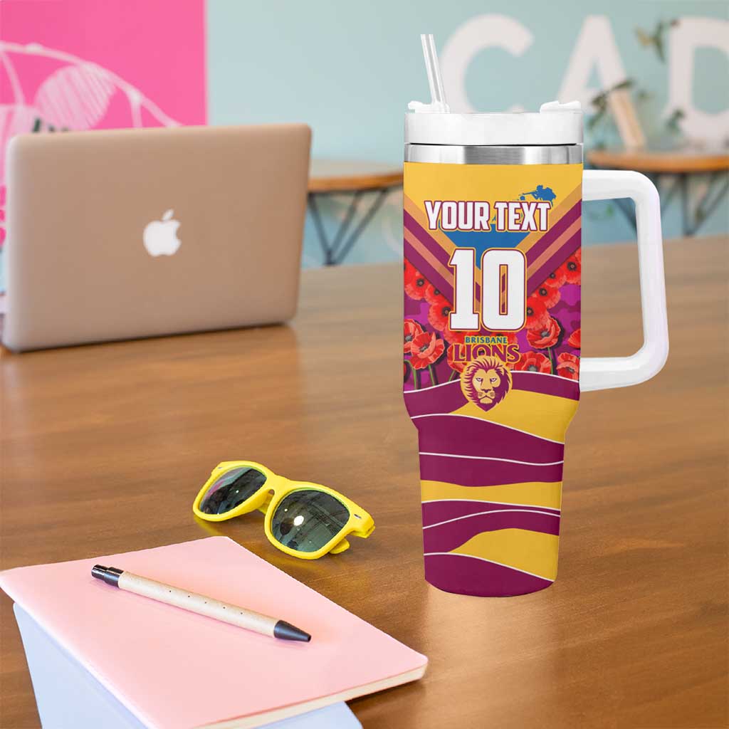 Personalised Brisbane Lions ANZAC Tumbler With Handle Military Remembrance Australian Football Mascot Camouflage