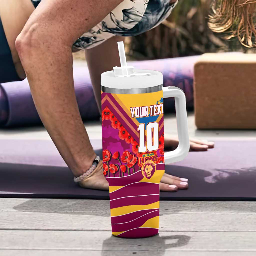 Personalised Brisbane Lions ANZAC Tumbler With Handle Military Remembrance Australian Football Mascot Camouflage