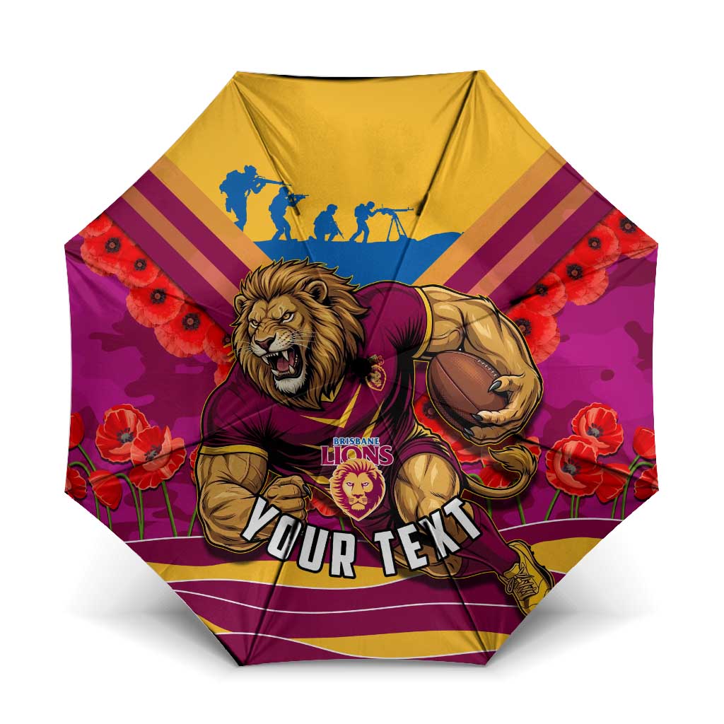 Personalised Brisbane Lions ANZAC Umbrella Military Remembrance Australian Football Mascot Camouflage