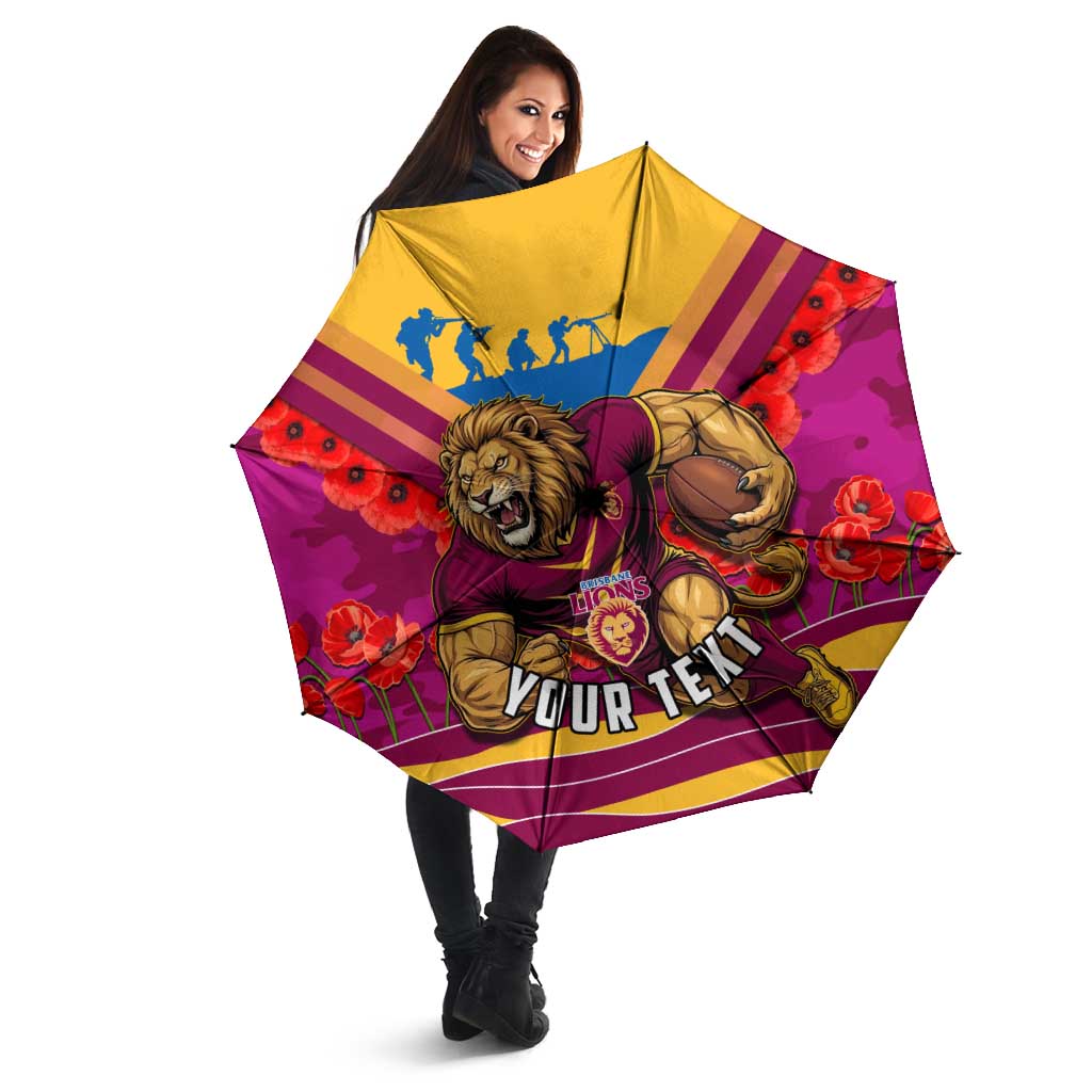 Personalised Brisbane Lions ANZAC Umbrella Military Remembrance Australian Football Mascot Camouflage
