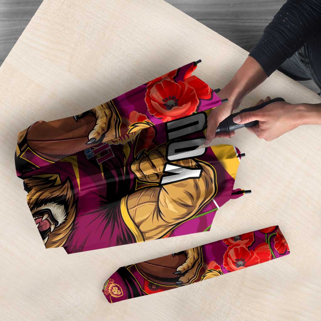 Personalised Brisbane Lions ANZAC Umbrella Military Remembrance Australian Football Mascot Camouflage