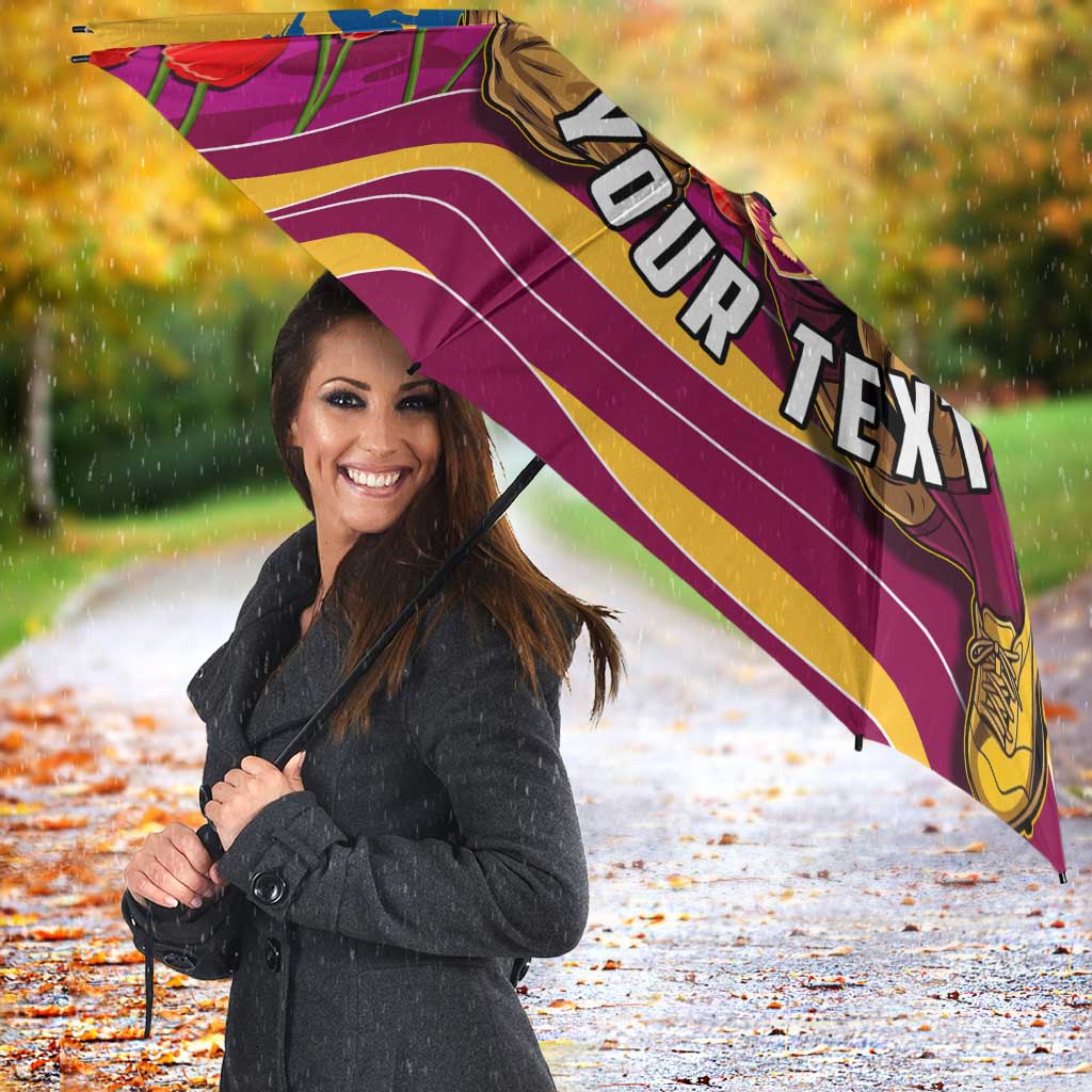Personalised Brisbane Lions ANZAC Umbrella Military Remembrance Australian Football Mascot Camouflage