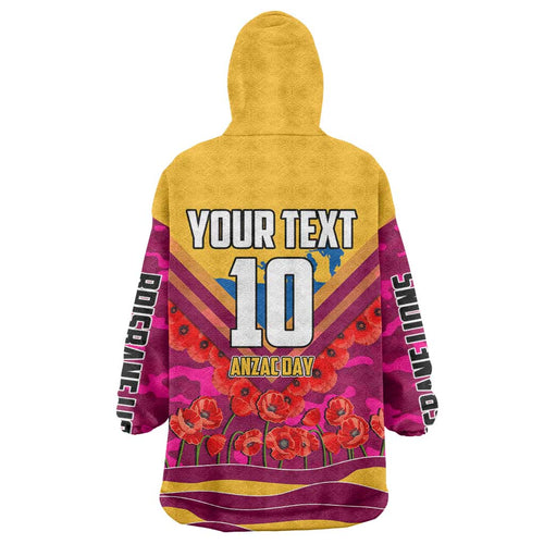 Personalised Brisbane Lions ANZAC Wearable Blanket Hoodie Military Remembrance Australian Football Mascot Camouflage