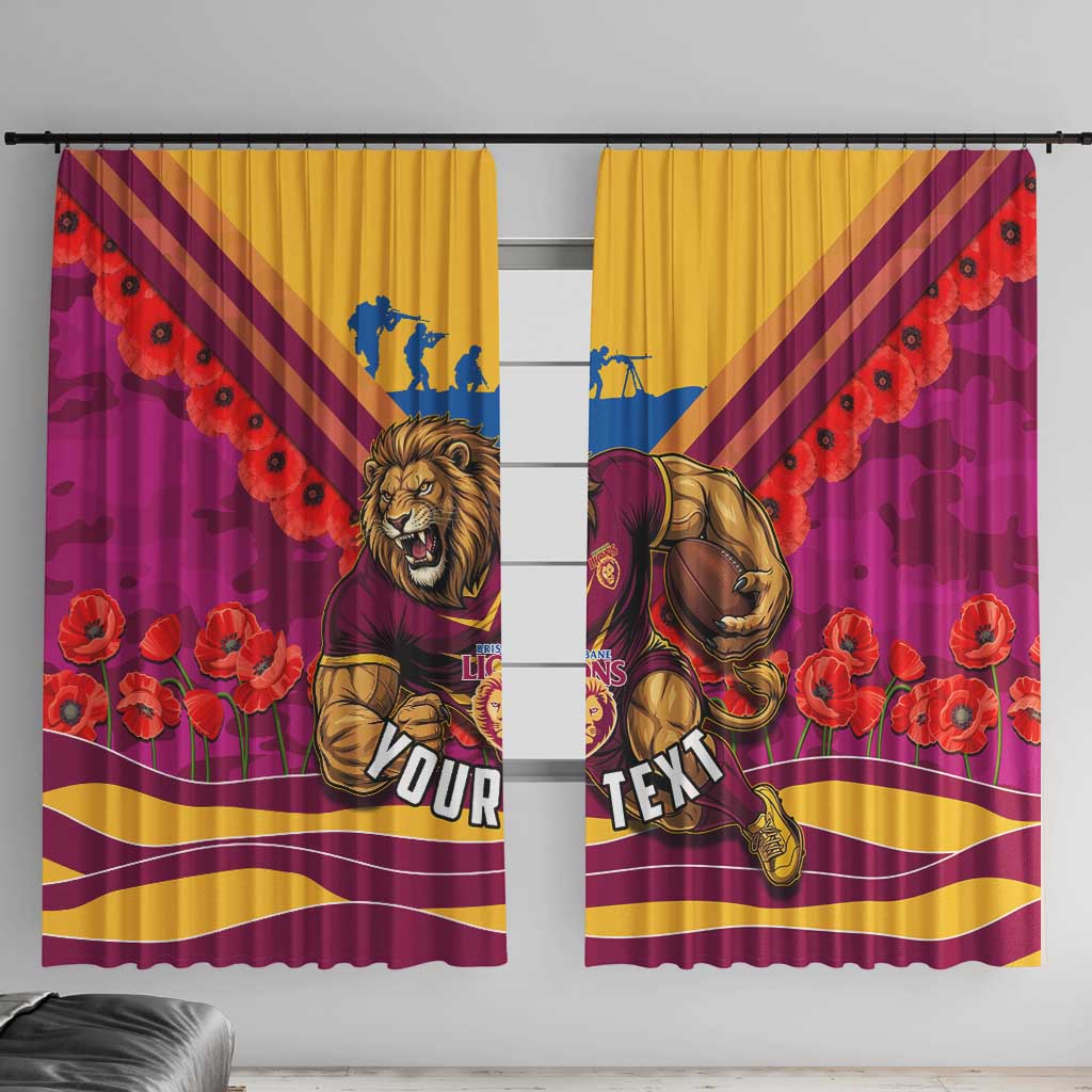 Personalised Brisbane Lions ANZAC Window Curtain Military Remembrance Australian Football Mascot Camouflage