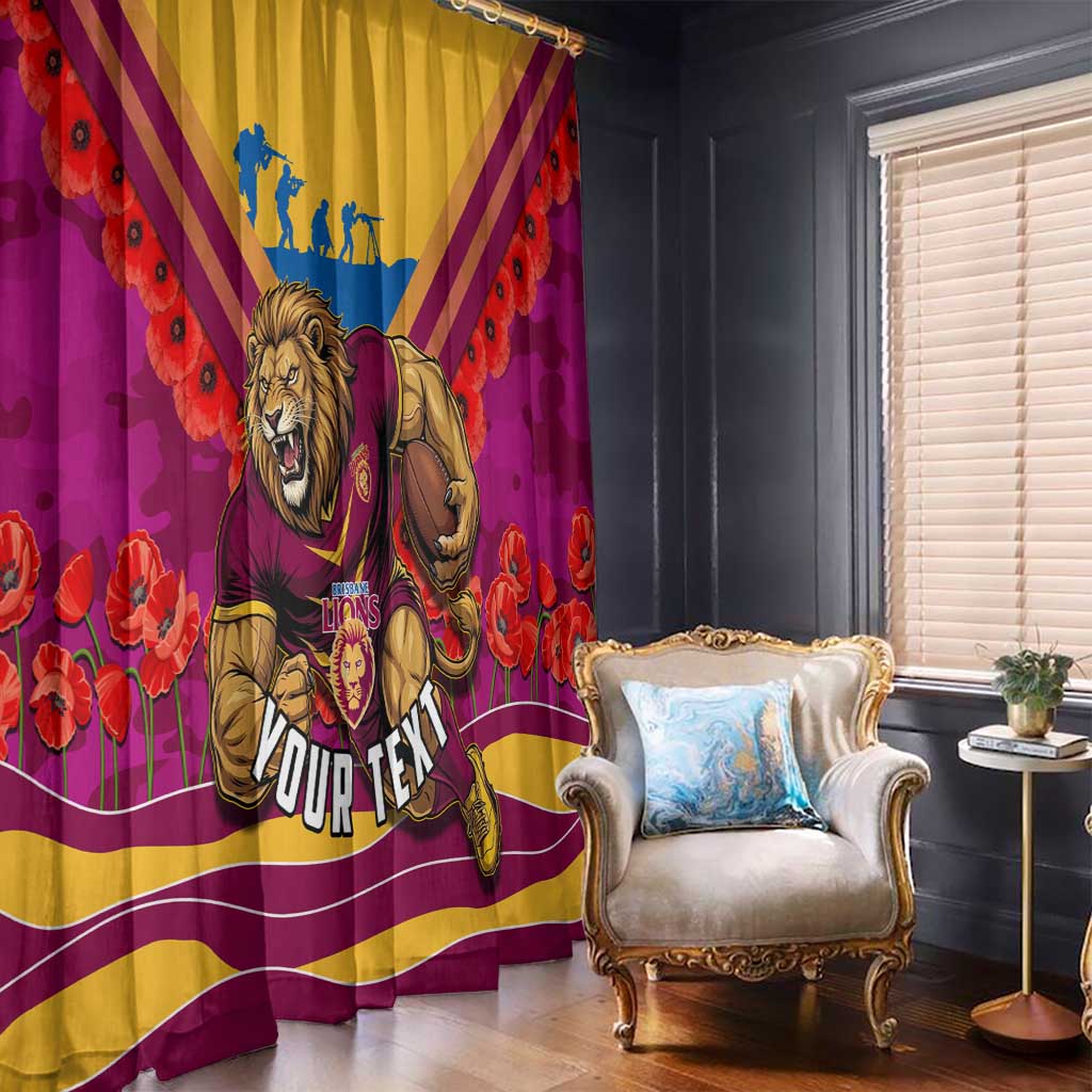 Personalised Brisbane Lions ANZAC Window Curtain Military Remembrance Australian Football Mascot Camouflage