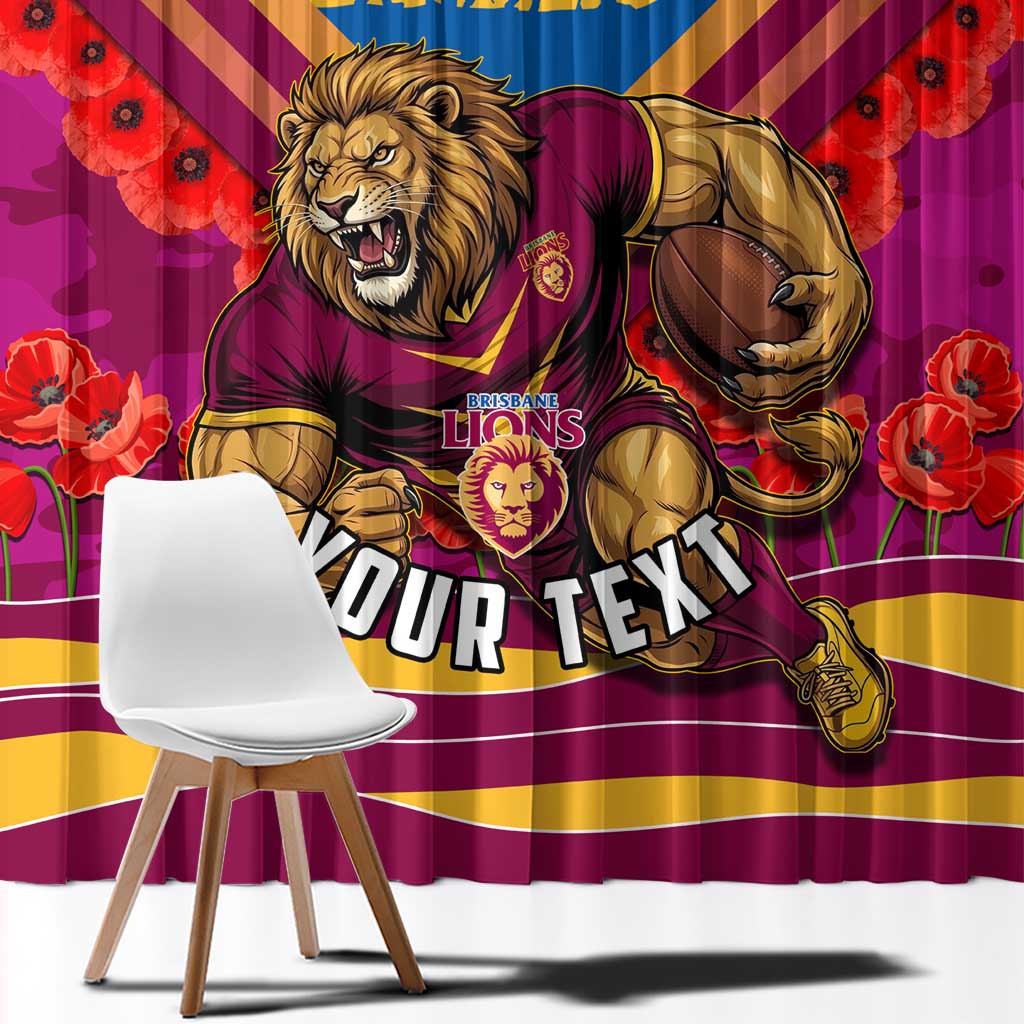 Personalised Brisbane Lions ANZAC Window Curtain Military Remembrance Australian Football Mascot Camouflage