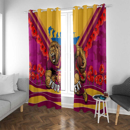 Personalised Brisbane Lions ANZAC Window Curtain Military Remembrance Australian Football Mascot Camouflage