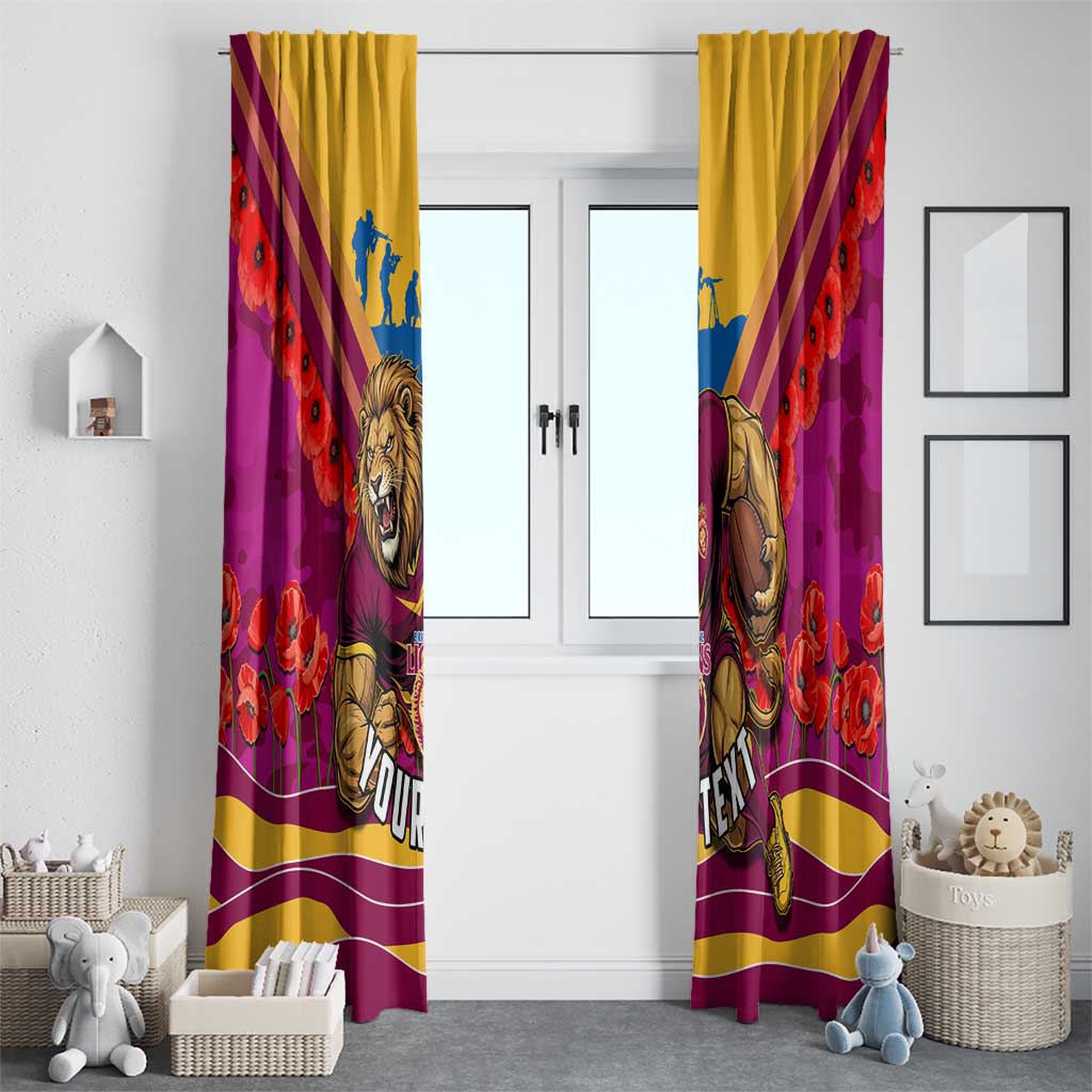 Personalised Brisbane Lions ANZAC Window Curtain Military Remembrance Australian Football Mascot Camouflage