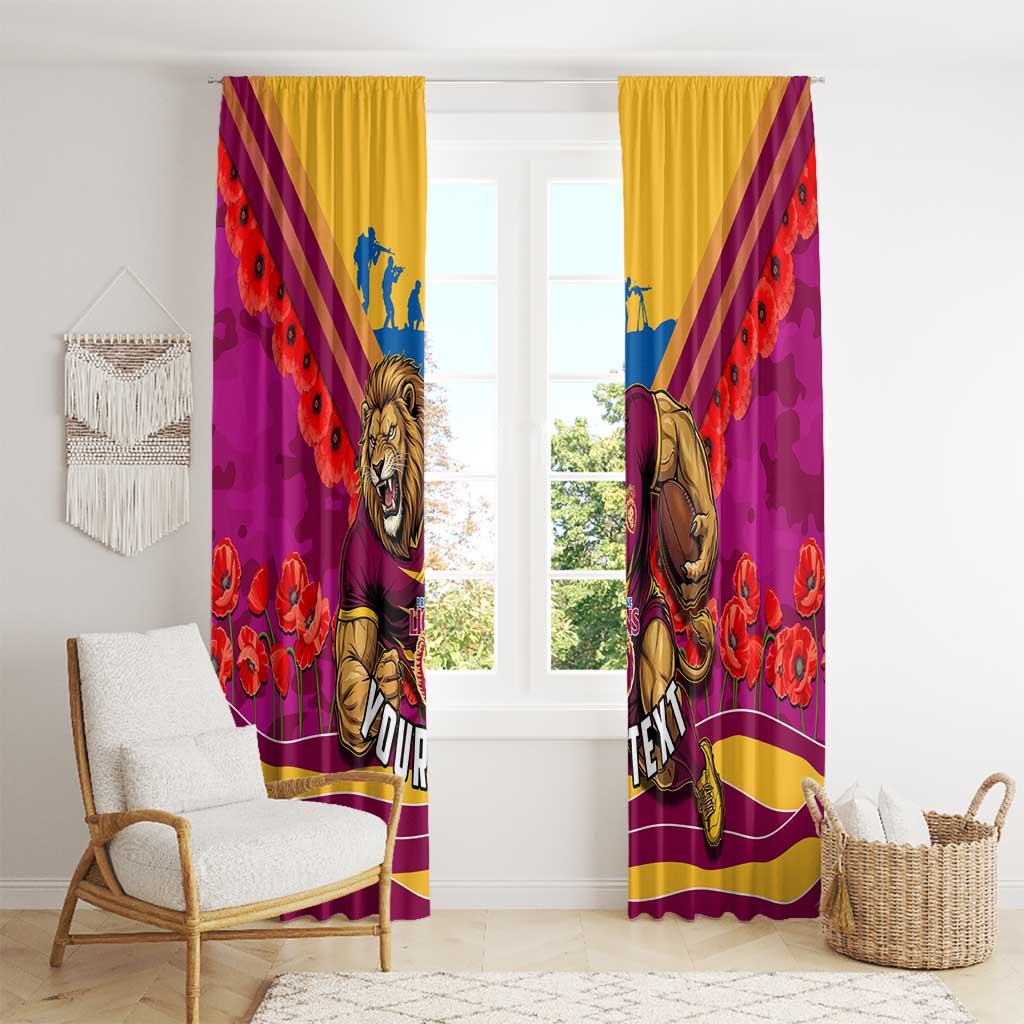 Personalised Brisbane Lions ANZAC Window Curtain Military Remembrance Australian Football Mascot Camouflage