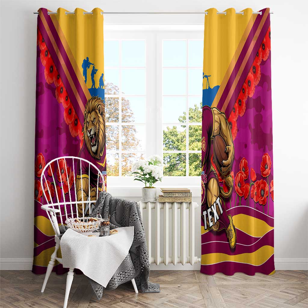 Personalised Brisbane Lions ANZAC Window Curtain Military Remembrance Australian Football Mascot Camouflage