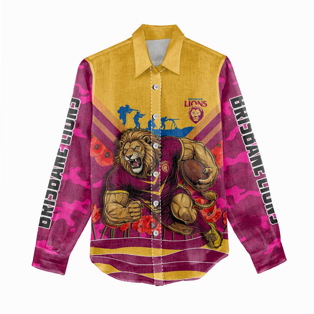Personalised Brisbane Lions ANZAC Women Casual Shirt Military Remembrance Australian Football Mascot Camouflage