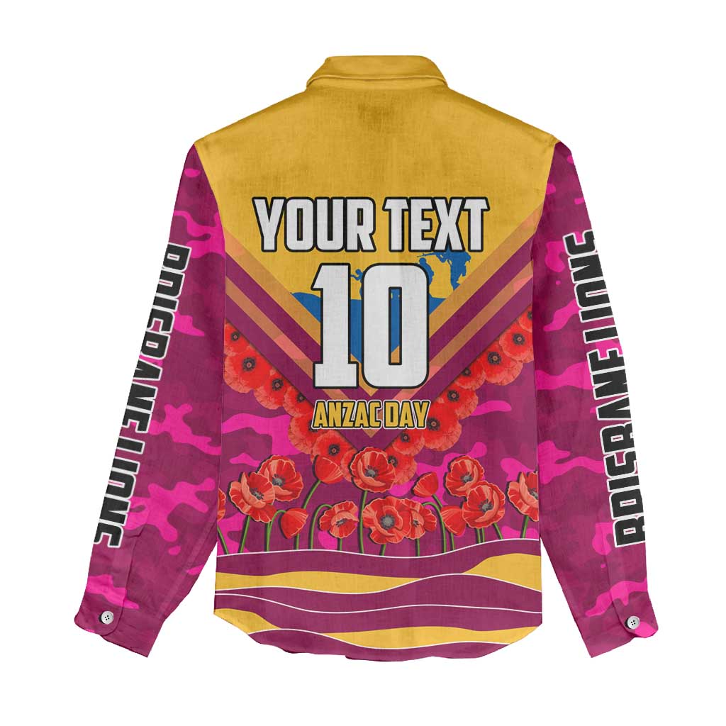 Personalised Brisbane Lions ANZAC Women Casual Shirt Military Remembrance Australian Football Mascot Camouflage