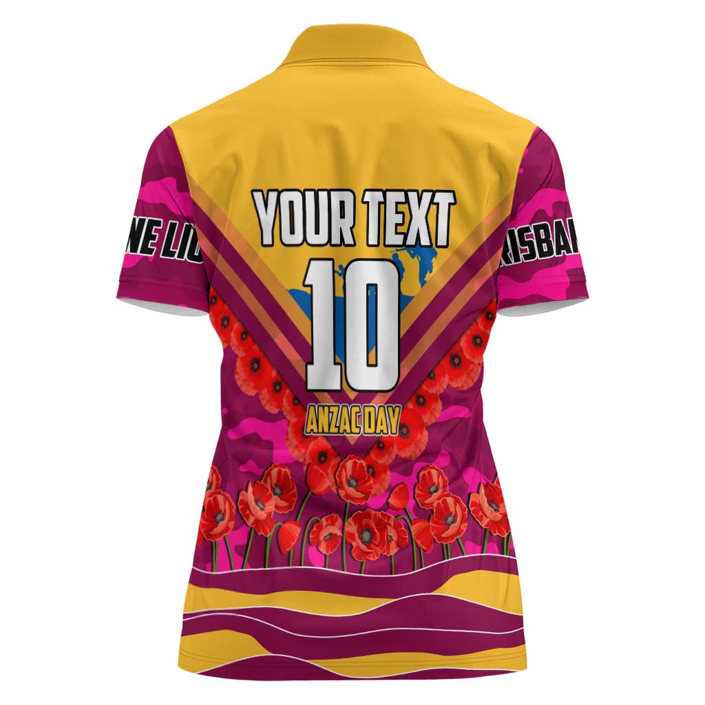 Personalised Brisbane Lions ANZAC Women Polo Shirt Military Remembrance Australian Football Mascot Camouflage