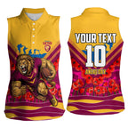 Personalised Brisbane Lions ANZAC Women Sleeveless Polo Shirt Military Remembrance Australian Football Mascot Camouflage