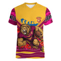 Personalised Brisbane Lions ANZAC Women V-Neck T-Shirt Military Remembrance Australian Football Mascot Camouflage