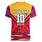 Personalised Brisbane Lions ANZAC Women V-Neck T-Shirt Military Remembrance Australian Football Mascot Camouflage