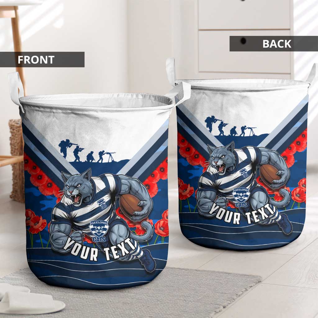 Personalised Geelong Cats ANZAC Laundry Basket Military Remembrance Australian Football Mascot Camouflage
