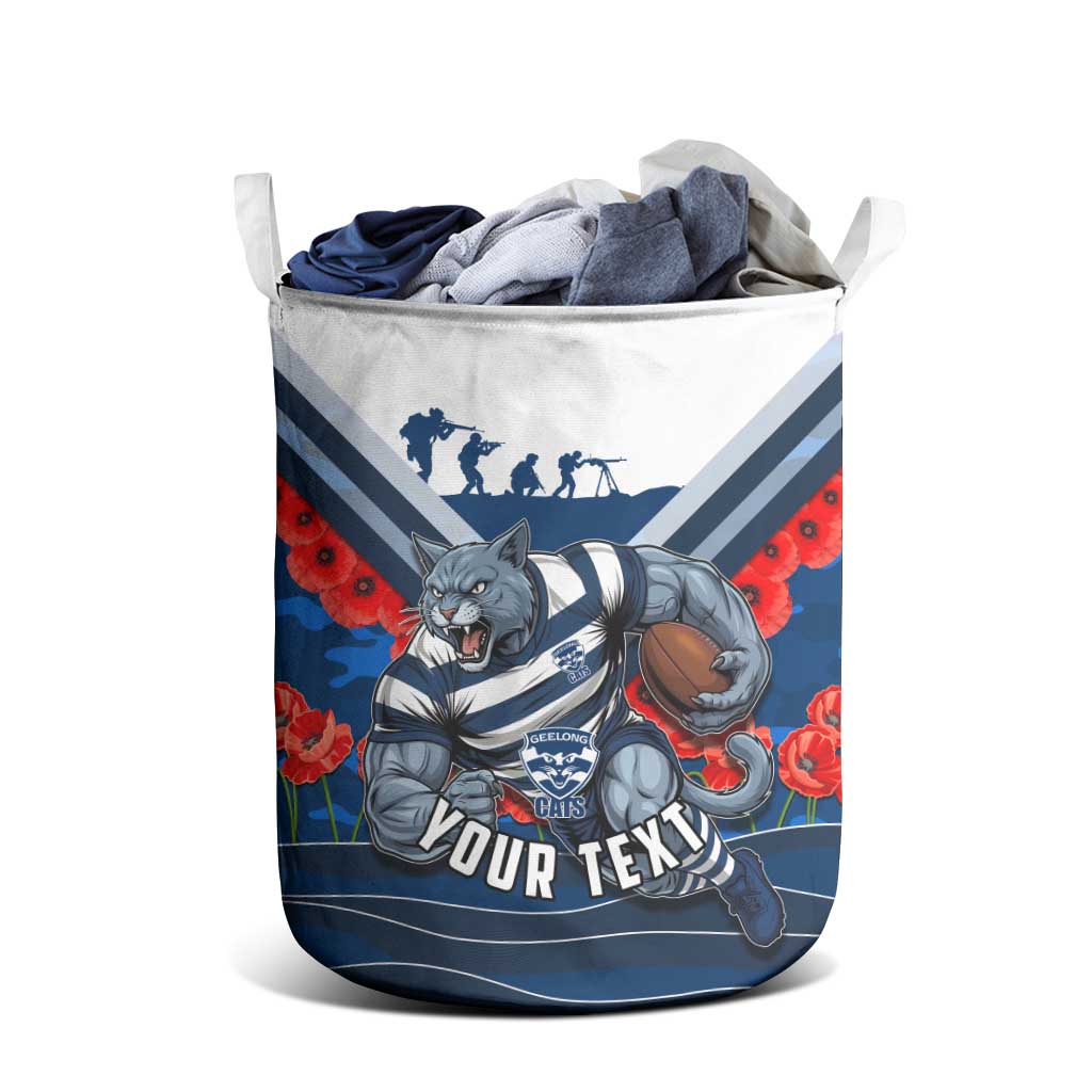Personalised Geelong Cats ANZAC Laundry Basket Military Remembrance Australian Football Mascot Camouflage