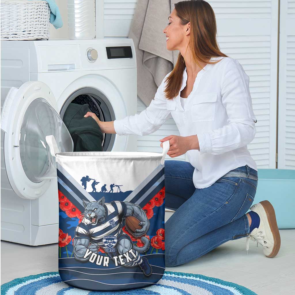 Personalised Geelong Cats ANZAC Laundry Basket Military Remembrance Australian Football Mascot Camouflage