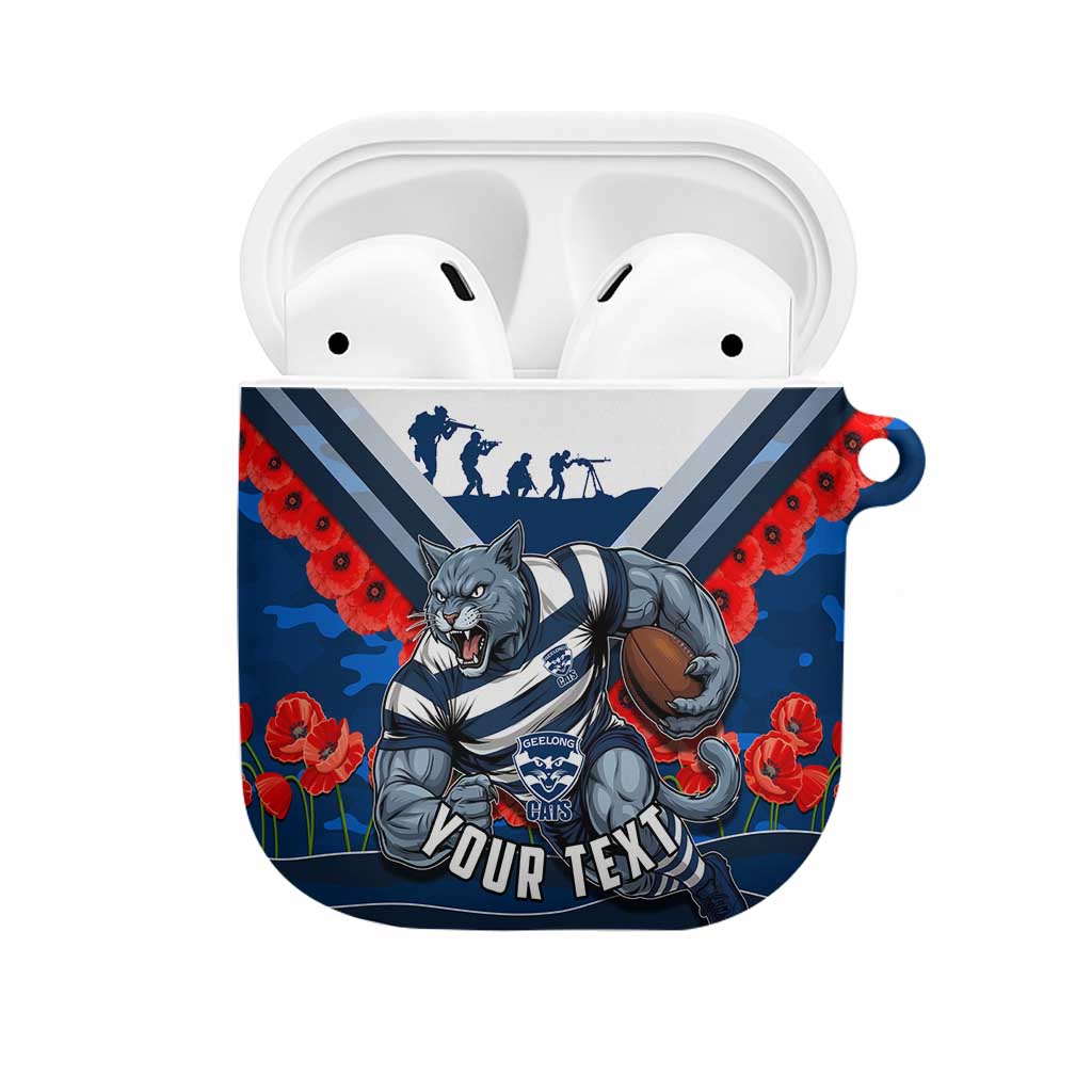 Personalised Geelong Cats ANZAC AirPods Case Military Remembrance Australian Football Mascot Camouflage