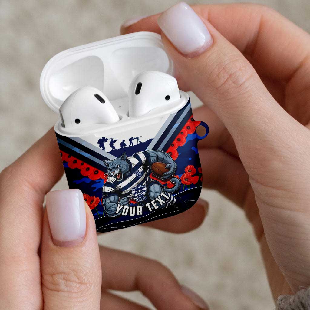 Personalised Geelong Cats ANZAC AirPods Case Military Remembrance Australian Football Mascot Camouflage