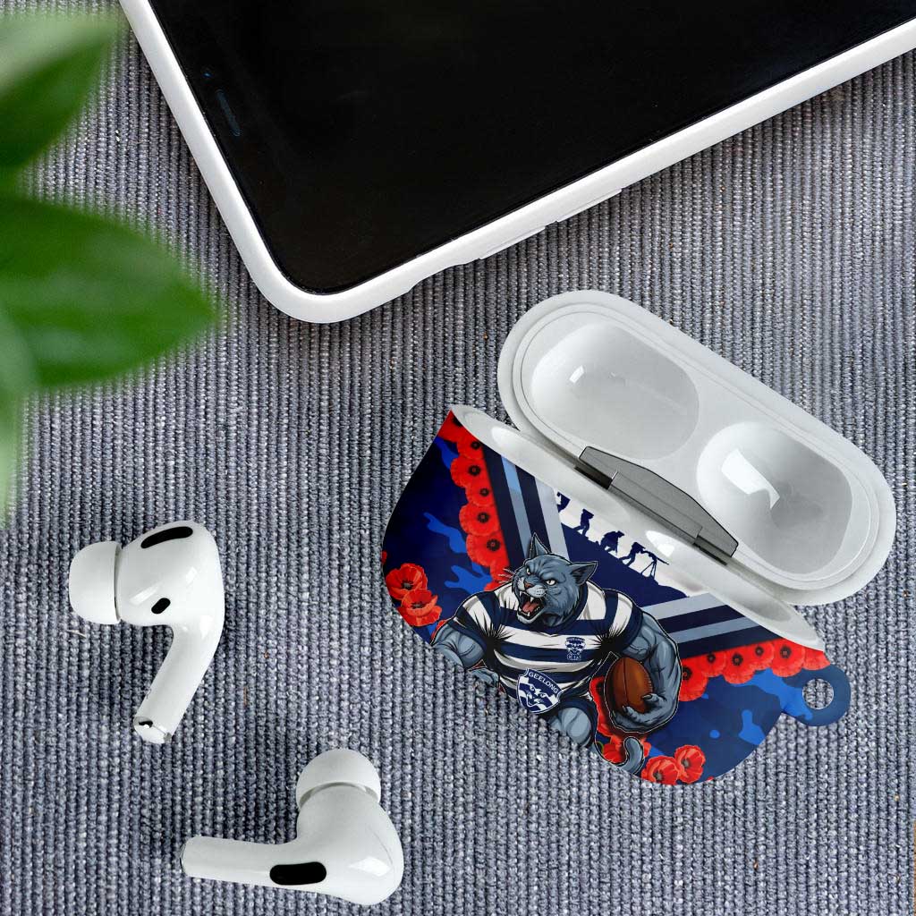 Personalised Geelong Cats ANZAC AirPods Case Military Remembrance Australian Football Mascot Camouflage