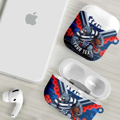 Personalised Geelong Cats ANZAC AirPods Case Military Remembrance Australian Football Mascot Camouflage