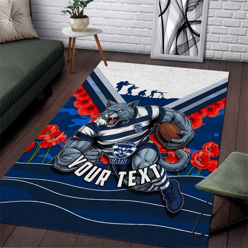 Personalised Geelong Cats ANZAC Area Rug Military Remembrance Australian Football Mascot Camouflage