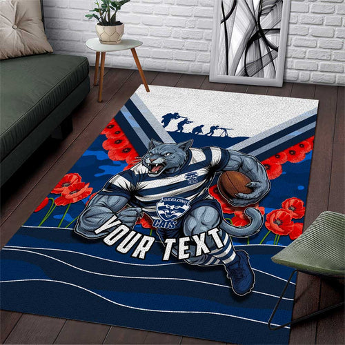 Personalised Geelong Cats ANZAC Area Rug Military Remembrance Australian Football Mascot Camouflage