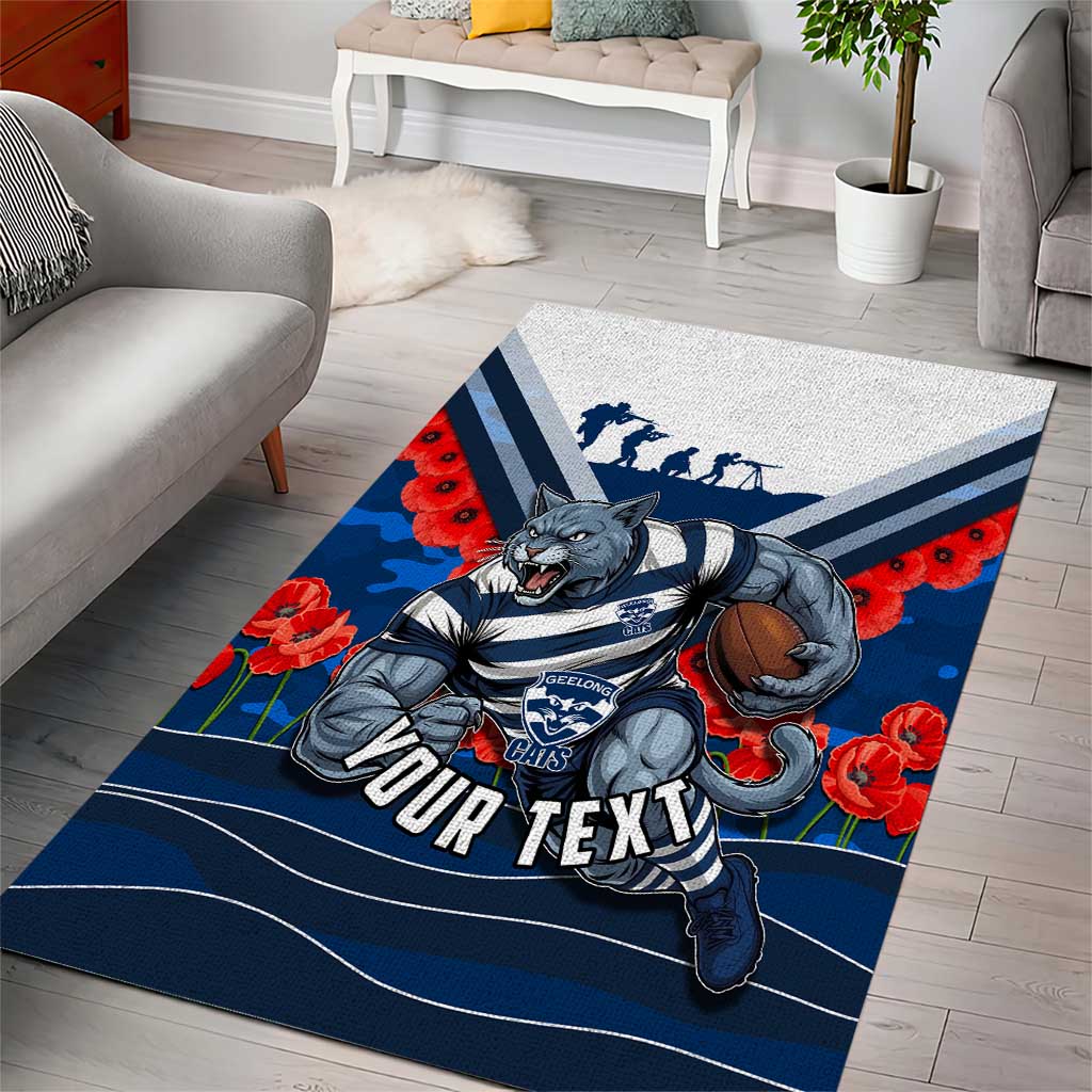 Personalised Geelong Cats ANZAC Area Rug Military Remembrance Australian Football Mascot Camouflage