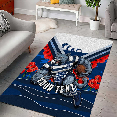 Personalised Geelong Cats ANZAC Area Rug Military Remembrance Australian Football Mascot Camouflage