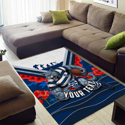 Personalised Geelong Cats ANZAC Area Rug Military Remembrance Australian Football Mascot Camouflage