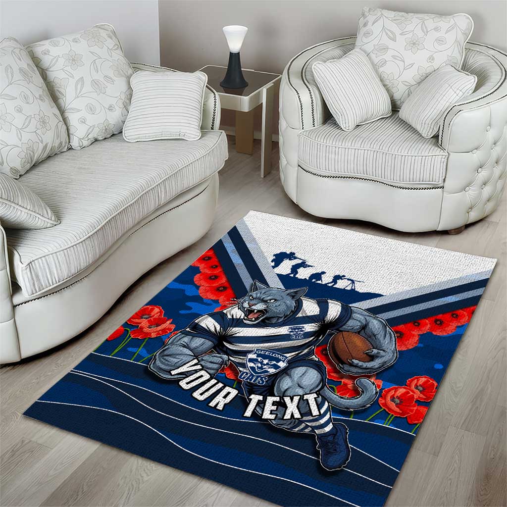 Personalised Geelong Cats ANZAC Area Rug Military Remembrance Australian Football Mascot Camouflage